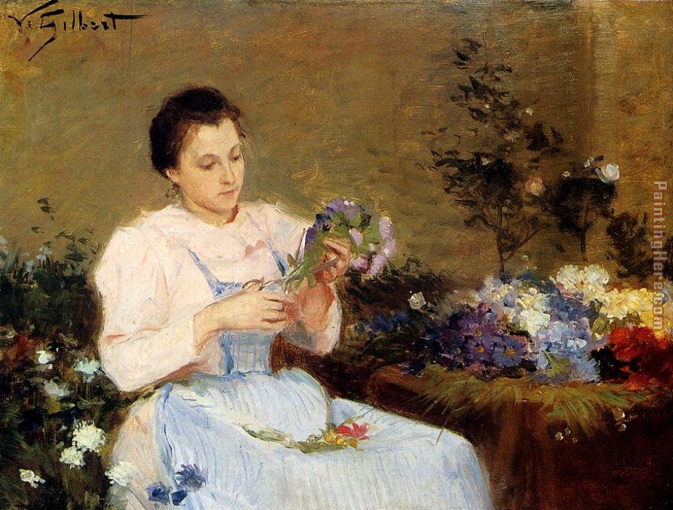 Arranging Flowers For A Spring Bouquet painting - Victor Gabriel Gilbert Arranging Flowers For A Spring Bouquet art painting